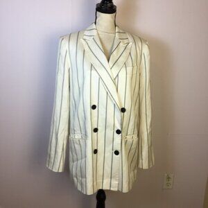 New! Anine Bing Ryan Blazer Jacket L Double Breasted Black White Striped